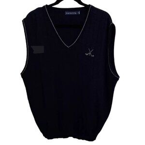 Pinnacle Golf Sweater Vest Mens Large Black Gray Golf Club Logo V Neck Pullover